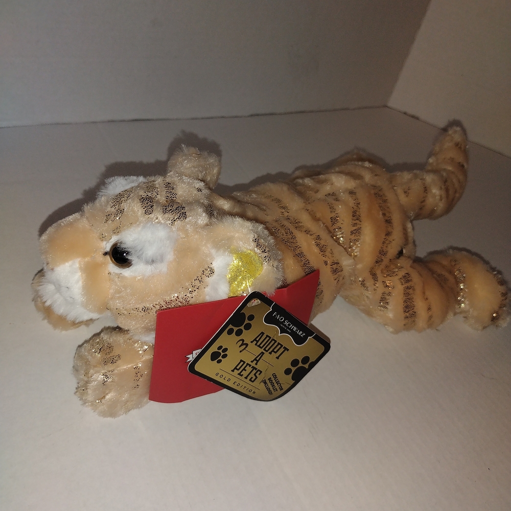FAO SCHWARZ "Adopt A Pet" GOLD EDITION, Plush Lying Tiger 15" $52 - Picture 1 of 6